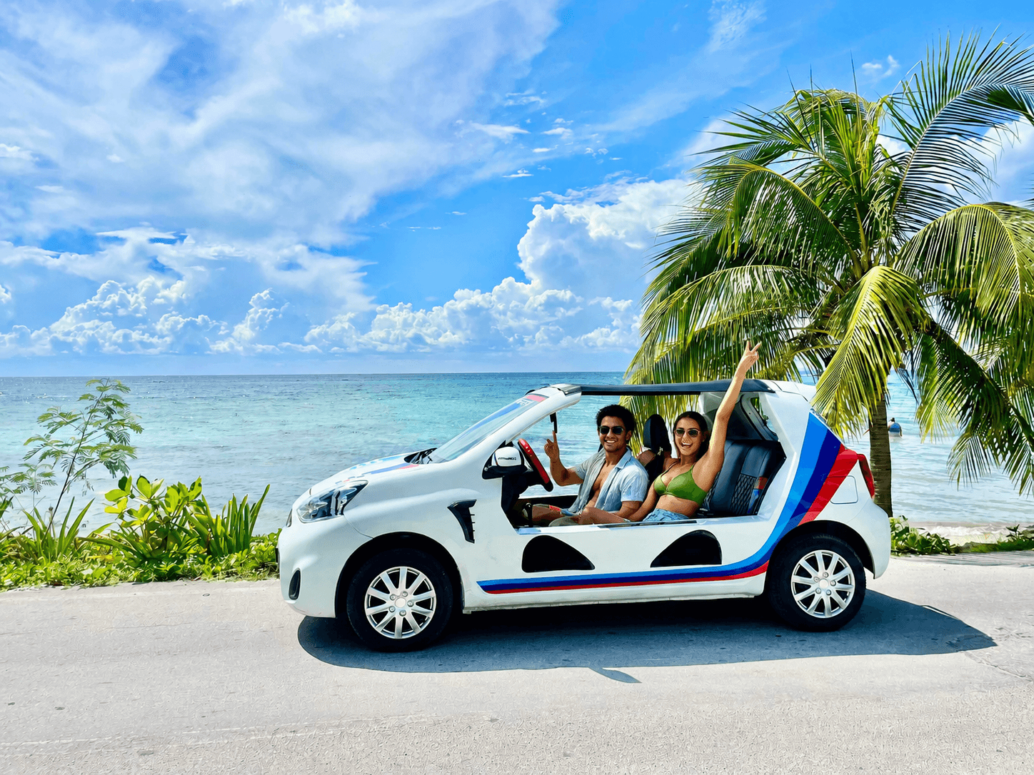 Open-air buggy for rent in Cozumel, $75/day up to 5 people